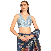 Soch Womens Powder Blue Printed Silk Blend Padded Blouse With Sequins(8909058184231)