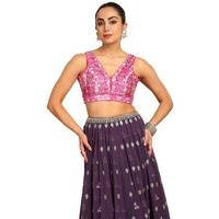 Soch Womens Magenta Floral Printed Silk Blend Padded Blouse With Sequins