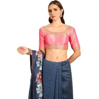 Soch Womens Pink Floral Zari Embroidered Silk Blend Padded Blouse With Stones(8909058185047)