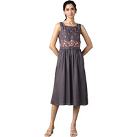Aurelia Women's Viscose Aure Collection By Grey Sleeveless Embroidered Dress Below The Knee (22Ona13251-604203 Xs)