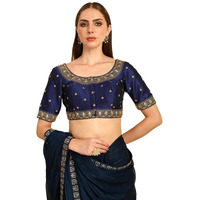 Soch Womens Navy Blue Floral Embroidered Silk Blend Padded Blouse With Stones(8909058185153)
