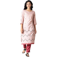 W For Woman Women's Cotton Blend Regular Kurta (22Few17456-312207_Peach_S)