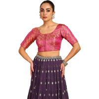 Soch Womens Fuchsia Paisley Woven Design Silk Blend Padded Blouse