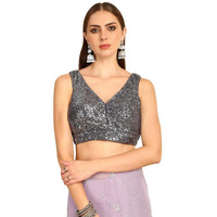 Soch Womens Grey Sequinned Embellished Georgette Padded Blouse(8909058186594)