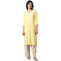 W For Woman Light Yellow V-Neck Kurta With Princess Seam Inserts_22Few17466-312198_Xl