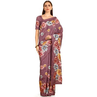 Soch Womens Purple Floral Embroidered Tussar Saree
