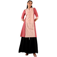 W For Woman Light Red Geometric Printed Regular Kurta