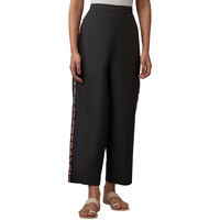 W For Woman Black Solid Parallel Pants With Embroidery_22Few61859-216919_Xl