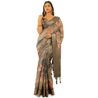 Soch Womens Black Floral Print Jacquard Chanderi Saree
