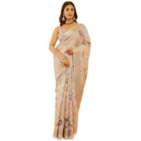 Soch Womens Grey Jacquard Chanderi Saree With Floral Print