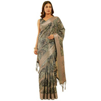 Soch Womens Charcoal Chanderi Jacquard Saree With Ethnic Print