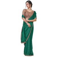 Soch Womens Green Chiffon Striped Saree With Copper Lace Border