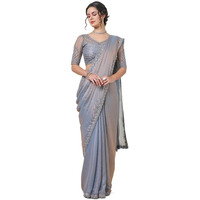 Soch Womens Purple Organza Double Shade Saree With Lace Border