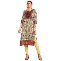 Soch Womens Green Ethnic Motifs Print Muslin Blend Kurta