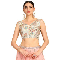 Soch Womens Cream Floral Print Art Silk Padded Blouse With Zari Work