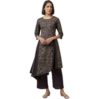 W Black Paisley Printed Cotton Stylised Kurta For Women's Fashion