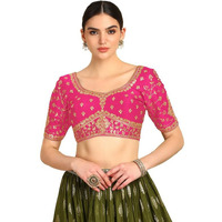 Soch Womens Fuchsia Zari Embroidered Silk Blend Padded Blouse With Sequins