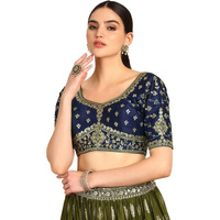 Soch Womens Navy Blue Zari Embroidered Silk Blend Padded Blouse With Sequins