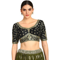 Soch Womens Black Zari Embroidered Silk Blend Padded Blouse With Sequins
