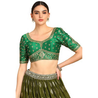 Soch Womens Green Zari Embroidered Silk Blend Padded Blouse With Sequins