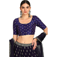 Soch Womens Navy Blue Zari Embroidered Art Silk Padded Blouse With Sequins