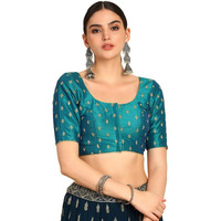 Soch Womens Teal Zari Embroidered Art Silk Padded Blouse With Sequins