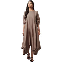 W For Woman Beige Rayon Kurta In Boat Neck With Embroidered Panel_22Few17388-216981_S