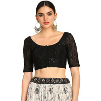 Soch Womens Black Sequinned Embellished Net Padded Blouse