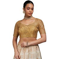 Soch Womens Gold Zari Embroidery Net Padded Blouse With Sequins