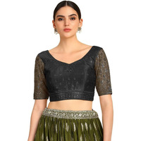 Soch Womens Black Zari Embroidery Silk Blend Padded Blouse With Sequins