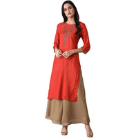 W For Woman Orange Polka Dot Glitter Regular Kurta With Metallic Embroidery