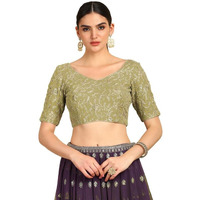 Soch Womens Sap Green Zari Embroidery Georgette Padded Blouse With Sequins