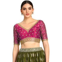 Soch Womens Fuchsia Zari Embroidery Padded Silk Blend Blouse With Sequins