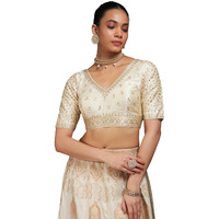 Soch Womens Cream Zari Embroidery Padded Silk Blend Blouse With Sequins