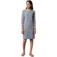 W For Woman Women's Polyester Above The Knee Dark Grey Yarn-Dyed Western Dress In Round Neck (22Few17930-830077 L)