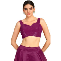 Soch Womens Wine Sequinned Sweetheart Neck Georgette Padded Blouse