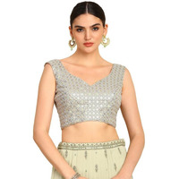 Soch Womens Grey Sequinned Sweetheart Neck Georgette Padded Blouse