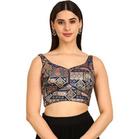 Soch Womens Navy Blue Woven Design Sweetheart Neck Silk Blend Padded Blouse