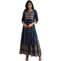 Aurelia Women's Cotton Geometric Regular Kurta (22Fea11349-501680_Navy_2Xl)