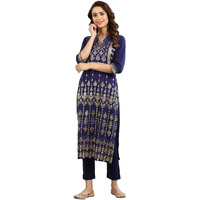Aurelia Women's Viscose Regular Kurta (22Fea10776-500612_Sailor Blue_Xl)