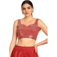 Soch Womens Red Sequinned Embellished Georgette Padded Blouse