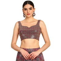Soch Womens Wine Sequinned Embellished Georgette Padded Blouse