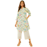 Soch Womens Off White & Blue Linen Blend Abstract Print Kurta
