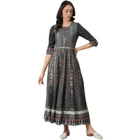 W For Woman Black Floral Printed Kalidar Dress_22Few17668-118850_S