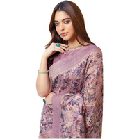 Soch Womens Earth Chanderi Floral Print Saree With Tassels