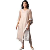 W Light Grey Geometric Printed Glitter Women's Kurta Leggings Set