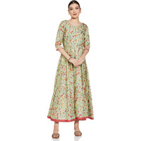 W For Woman Women's Polyester Light Green Embroidered Flared Dress Ankle Length (21Auw16334-118973_Llight S)
