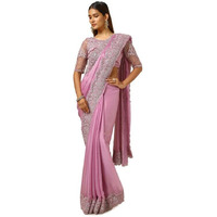 Soch Womens Onion Pink Chiffon Embroidered Saree With Sequins