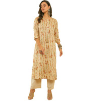 Soch Women's Rayon Floral Regular Kurta (Cws4Ku60461D_Beige_S)