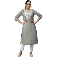 Aurelia Women Grey Cotton Geometric Printed Straight Kurta_22Aua13345-505794_Xs